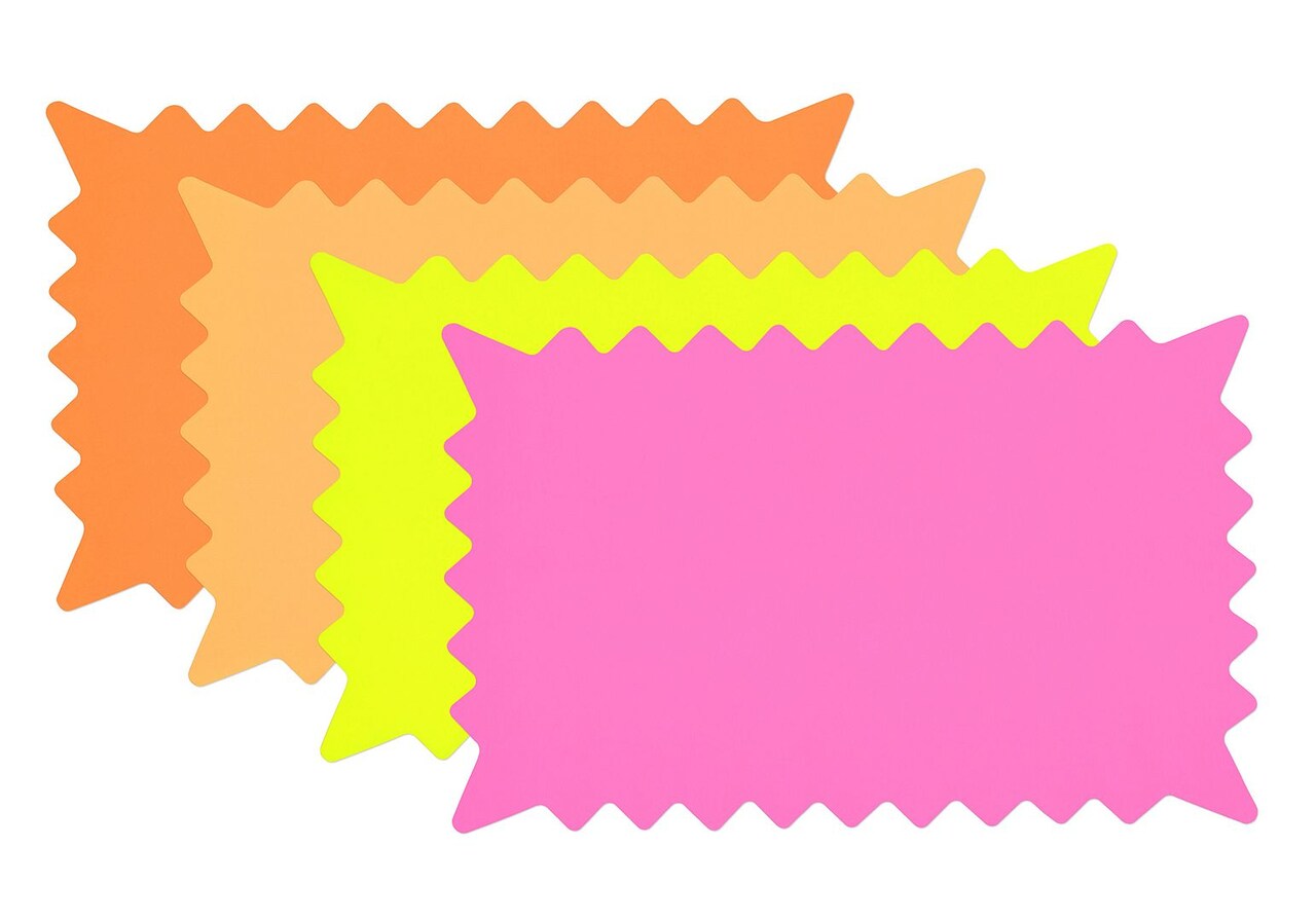 COSCO Write-On Vibrant Assorted Color Signs, Die-Cut Starburst Shape, 6" x 10", 36 signs (4 assorted colors)